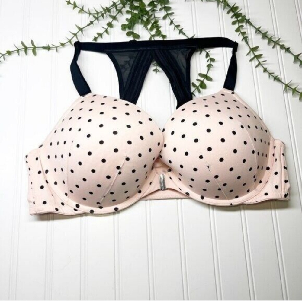 42D Size Pink Lane Bryant Polka Dot front hook boost plunge bra with black lace